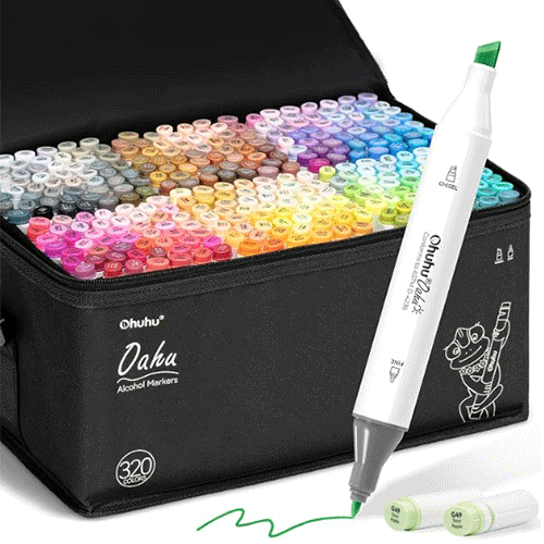 Ohuhu Alcohol Markers 320 Colors Chisel & Fine AP Certified
