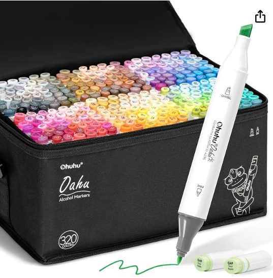 Ohuhu Alcohol Markers 320 Colors Chisel & Fine AP Certified