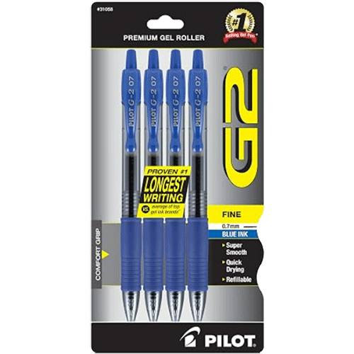 Pilot G2 0.7mm Gel Roller Pen 4-Pack