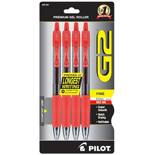 Pilot G2 0.7mm Gel Roller Pen 4-Pack