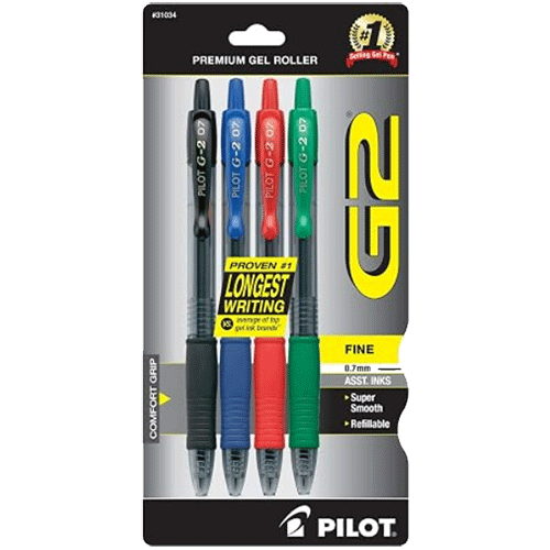 Pilot G2 0.7mm Gel Roller Pen 4-Pack